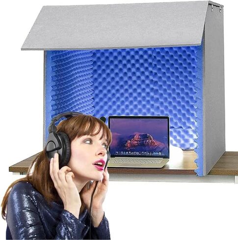 كشك صوتي محمول، كشك استوديو منزلي، غطاء عازل للصوت لسطح المكتب، درع ممتص للصوت، درع صوتي صوتي لاستوديو تسجيل الصوت، المدونات الصوتية، أزرق in Kuwait