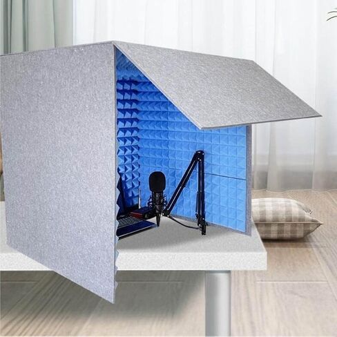 كشك صوتي محمول، كشك استوديو منزلي، غطاء عازل للصوت لسطح المكتب، درع ممتص للصوت، درع صوتي صوتي لاستوديو تسجيل الصوت، المدونات الصوتية، أزرق in Kuwait