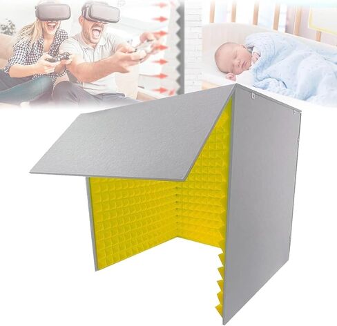 حاوية عازلة للصوت محمولة للاستخدام المنزلي، غرفة عازلة للصوت، حاوية عازلة للصوت لسطح المكتب، قابلة للطي والإزالة، مناسبة لمعدات تسجيل الميكروفون، والغناء، أصفر in Kuwait