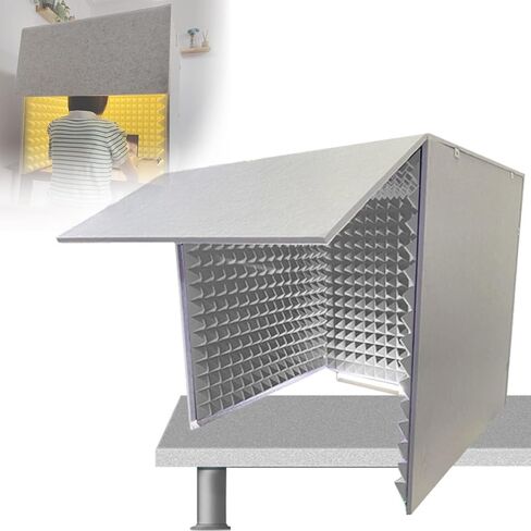 كشك تسجيل صوتي محمول مقاس 31 بوصة × 31 بوصة، غطاء عازل للصوت لسطح المكتب، درع عزل الميكروفون، غرفة حجرة عزل الصوت، تقليل الضوضاء، للمكتب المنزلي والاستوديو، Gris-80 * 80 * 80 سم in Kuwait