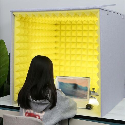 كشك تسجيل صوتي محمول مقاس 31 بوصة × 31 بوصة، غطاء عازل للصوت لسطح المكتب، درع عزل الميكروفون، غرفة حجرة عزل الصوت، تقليل الضوضاء، للمكتب المنزلي والاستوديو، Gris-80 * 80 * 80 سم in Kuwait