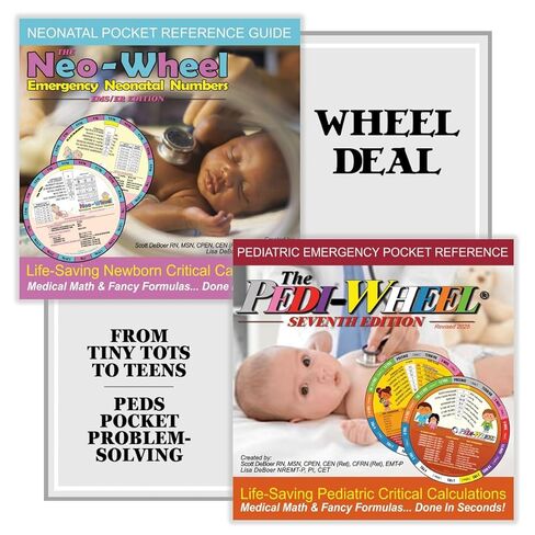 صفقة العجلات - مجموعة Pedi-Wheel/Neo-Wheel - دليل مرجعي للجيب في حالات الطوارئ للأطفال وحديثي الولادة / ورقة الغش - موارد EMS/ER/NICU in Kuwait