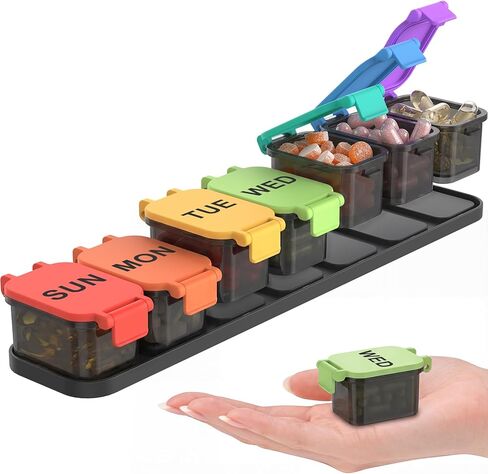 منظم حبوب الدواء الأسبوعي كبير جدًا - صندوق حبوب دواء مقاوم للماء لمدة 7 أيام، حقيبة محمولة للفيتامينات والمكملات الغذائية، تصميم سهل الفتح، مثالي للسفر وإدارة الأدوية اليومية in Kuwait