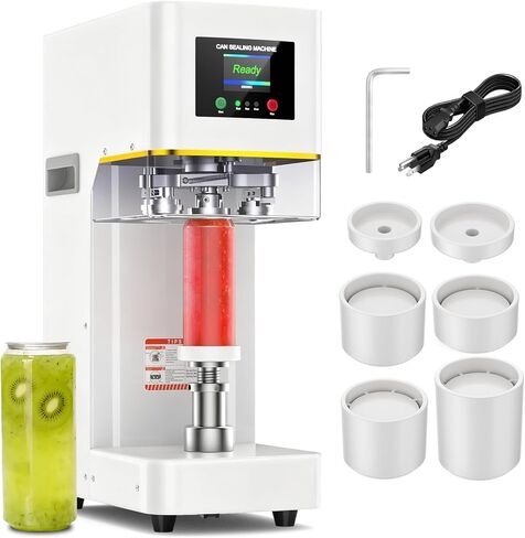 آلة إغلاق علب الصودا التجارية، آلة إغلاق علب الصودا الأوتوماتيكية بالكامل للمشروبات مع نظام إغلاق علب الصودا بزاوية 360 درجة ونظام رفع تلقائي، آلة ختم علب الفولاذ شديدة التحمل لعلب الألومنيوم والبلاستيك، باللون الأبيض in Kuwait