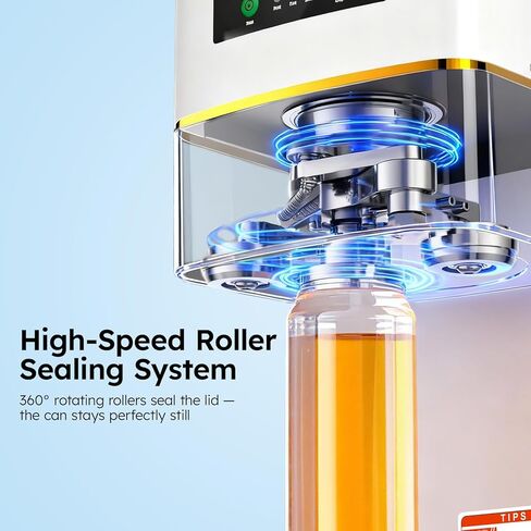 آلة إغلاق علب الصودا التجارية، آلة إغلاق علب الصودا الأوتوماتيكية بالكامل للمشروبات مع نظام إغلاق علب الصودا بزاوية 360 درجة ونظام رفع تلقائي، آلة ختم علب الفولاذ شديدة التحمل لعلب الألومنيوم والبلاستيك، باللون الأبيض in Kuwait