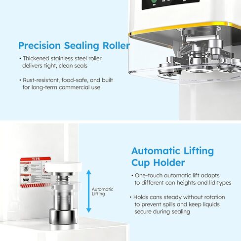 آلة إغلاق علب الصودا التجارية، آلة إغلاق علب الصودا الأوتوماتيكية بالكامل للمشروبات مع نظام إغلاق علب الصودا بزاوية 360 درجة ونظام رفع تلقائي، آلة ختم علب الفولاذ شديدة التحمل لعلب الألومنيوم والبلاستيك، باللون الأبيض in Kuwait