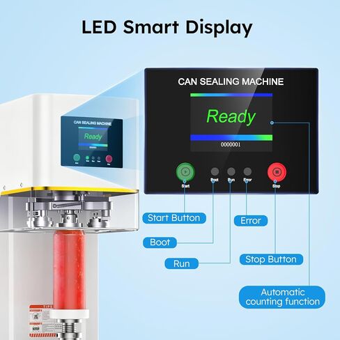 آلة إغلاق علب الصودا التجارية، آلة إغلاق علب الصودا الأوتوماتيكية بالكامل للمشروبات مع نظام إغلاق علب الصودا بزاوية 360 درجة ونظام رفع تلقائي، آلة ختم علب الفولاذ شديدة التحمل لعلب الألومنيوم والبلاستيك، باللون الأبيض in Kuwait