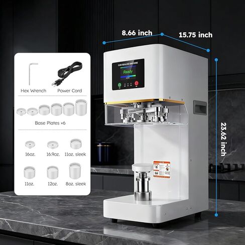 آلة إغلاق علب الصودا التجارية، آلة إغلاق علب الصودا الأوتوماتيكية بالكامل للمشروبات مع نظام إغلاق علب الصودا بزاوية 360 درجة ونظام رفع تلقائي، آلة ختم علب الفولاذ شديدة التحمل لعلب الألومنيوم والبلاستيك، باللون الأبيض in Kuwait
