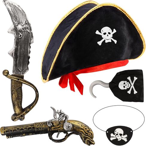 Chanaco 3Pcs Pirate Hat Costume Men Pirate Accessories Women Eye Patch Headband and Shoulder Parrot Outfit Party Favors for Cosplayer in Saudi Arabia