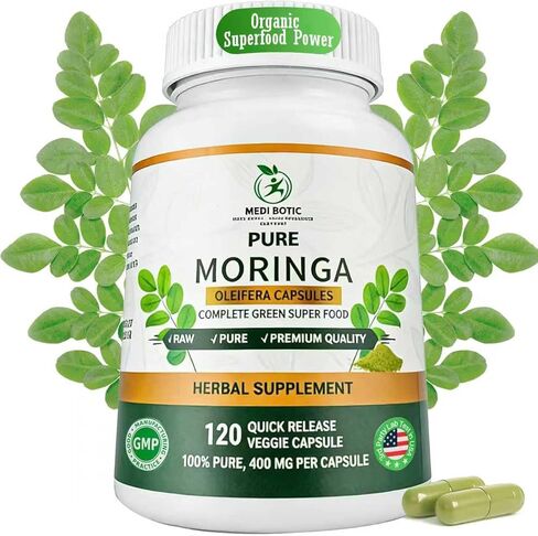 Moringa Capsules 800mg, 120 Moringa Pure Capsules For Energy, Immune Support, Gut Health & Powerful Green Superfood, Rich In Antioxidants, Essential Vitamins & Amino Acids, Non-GMO & Gluten Free in Saudi Arabia