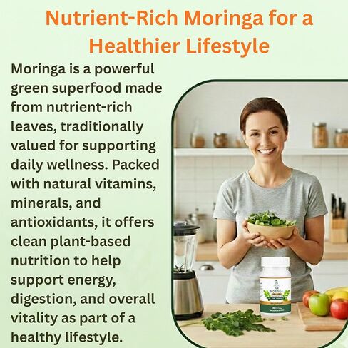 Moringa Capsules 800mg, 120 Moringa Pure Capsules For Energy, Immune Support, Gut Health & Powerful Green Superfood, Rich In Antioxidants, Essential Vitamins & Amino Acids, Non-GMO & Gluten Free in Saudi Arabia