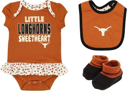 Outerstuff NCAA Texas Longhorns Sweetheart Newborn and Infant Girls 3-Piece Creeper, Booties, and Baby Napkin (12M - 24M) in Saudi Arabia