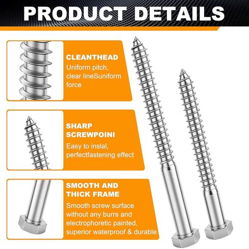 25 Pcs 1/4" x 1-1/2" Hex Head Lag Screws for Wood, Hex Head Lag Bolts,304 Stainless Steel 18-8 Heavy Duty Wood Screw with Flat Washers (25, 1/4" x 1-1/2") in Saudi Arabia