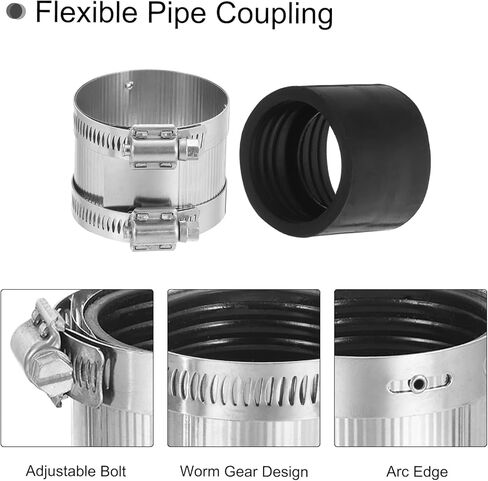 Flexible Pipe Coupling, 55mm Pipe Connector with Stainless Steel Hose Clamps Stainless Steel Pipe Repair Clamp for Plastic and Metal Pipes in Saudi Arabia