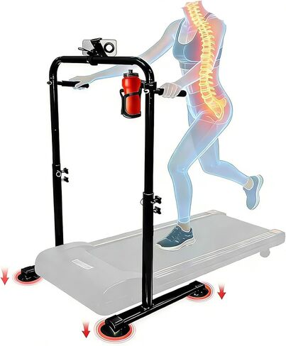 Ergonomic 24.4 Inch Wide Handle Bar for Walking Pad Only,with Phone and Cup, Holder Adjustable Handrail Height from 38.58 to 47.24 in,Saarland Steel, Back Relief&Posture Support (Black) in Saudi Arabia