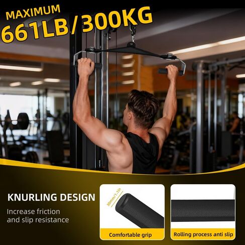 Lat Pull Down Bar Set for Cable Machine, Lat Pulldown Attachments with 360° Rotating Handles, 3-Bar Multi-Grip Design, 16 Adjustable Angles, Knurled Narrow Mid Wide Grips, Heavy-Duty Aluminum Alloy, 660 lb Capacity in Kuwait
