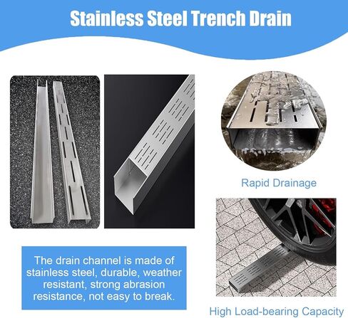 Durable Stainless Steel Trench Drain with Grate - Effective Linear Gutter System for Outdoor & Indoor Use, 5cm x 3cm (2" x1 1/8"), Ideal for Debris Straining in Saudi Arabia