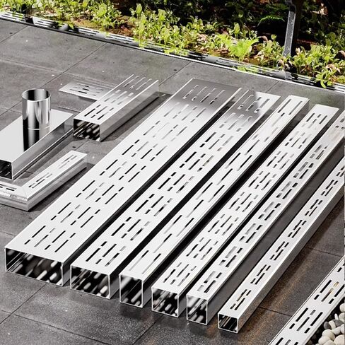 Stainless Steel Balcony Small Drain System Kit Length 39.4in, U-Shaped Ditch Drainage Channel Grate Sidewalk, Courtyard Metal Floor Trench with Caps(39.4X5.9X2.6IN) in Saudi Arabia