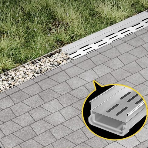Stainless Steel Balcony Small Drain System Kit Length 39.4in, U-Shaped Ditch Drainage Channel Grate Sidewalk, Courtyard Metal Floor Trench with Caps(39.4X5.9X2.6IN) in Saudi Arabia