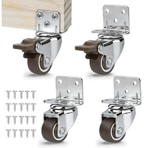 1 Inch L-Shaped Swivel Caster Wheels, Side Plate Mount Small Casters with Brakes, Load 99 Lbs, Set of 4, Non-Marks Rubber Heavy Duty Replacement Wheels for Furniture, Cribs, Tables in Kuwait