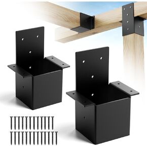 4 Pcs 4x4 Pergola Brackets for Wood Post, Heavy Duty 14 Gauge Post Top Rafter Brackets, Pergola Wall Mount Bracket Kit with Screws Black Deck Railing for Patio Pergola Log Cabin in Kuwait