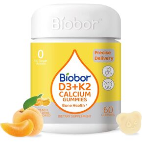 Biobor Sugar Free Vitamin D3 K2 Gummies with Calcium, 2000 IU D3 & 200 mcg K2 & 200 mg Calcium, Supports Healthy Bones, Gluten Free, GMO Free, 60 Count in Kuwait