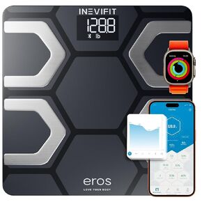 مقياس الدهون في الجسم بتقنية البلوتوث من INEVIFIT EROS، مؤشر كتلة الجسم الذكي، محلل تكوين جسم الحمام الرقمي الدقيق للغاية مع تطبيق الهاتف الذكي اللاسلكي 400 رطل 11.8 × 11.8 بوصة (أبيض) in Kuwait