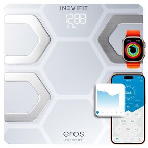 مقياس الدهون في الجسم بتقنية البلوتوث من INEVIFIT EROS، مؤشر كتلة الجسم الذكي، محلل تكوين جسم الحمام الرقمي الدقيق للغاية مع تطبيق الهاتف الذكي اللاسلكي 400 رطل 11.8 × 11.8 بوصة (أبيض) in Kuwait
