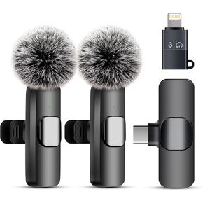 Wireless Microphone for iPhone iPad and Android Phone, 2 Pack Wireless Lavalier Lapel Mic with Noise Reduction, Plug and Play Mini Microphone for Video Recording Interview Podcast YouTube TikTok Vlog in Saudi Arabia