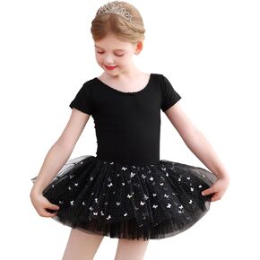 Mecceos Ballet Leotards for Girls - Toddler Short Sleeve Back Bow Cutout Star Tutu Dance Dress in Kuwait