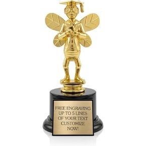 Awards4U Spelling Bee Trophy with Personalized Engraving Plate - 7" Tall Gold Bee Award on Black Base - Custom Spelling Competition Trophy for School Classroom Contest or Academic Achievement in Kuwait
