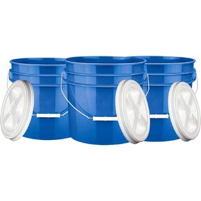 سطل دلو من هاوس ناتشورالز بسعة 3.5 جالون من الدرجة الغذائية، خالي من مادة BPA، مصنوع في الولايات المتحدة الأمريكية، مع برغي محكم الغلق على الغطاء (عبوة من 3 قطع) in Kuwait