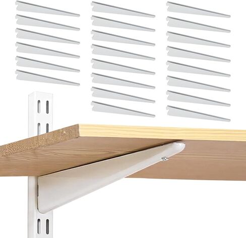 دعامات أرفف قابلة للتعديل 24 حزمة من أقواس أرفف الأسلاك شديدة التحمل مقاس 16 بوصة للقوائم القياسية ذات الشقوق المزدوجة، يدعم أرفف معدنية بيضاء لتنظيم خزانة نظام الأرفف القابل للتعديل in Kuwait