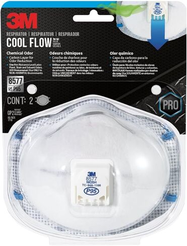3M P95 Particulate Respirator 8577, 2 Pack, Carbon Layer For Odor Reduction, Features COOL FLOW Exhalation Valve, NIOSH-APPROVED, Advanced Filter Media For Easy Breathing, Comfortable (8577C2-DC-PS) in Saudi Arabia