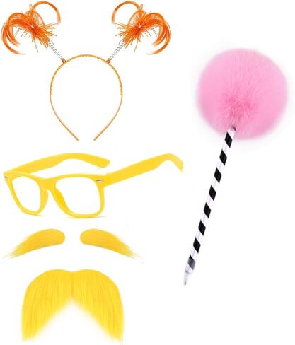 Halloween Women Orange Costume Include Headband Yellow Mustache and Eyebrows for Book Character Cosplay in Saudi Arabia