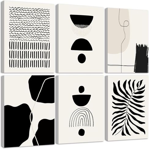 KUVIOKE Black Abstract Framed Wall Art Boho Room Decor Set of 6 Minimalist Geometric Line Art Bohemian Mid Century Modern Prints for Bedroom Living Room 8x10in (Framed) in Saudi Arabia
