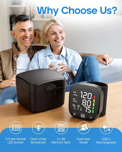 Automatic Wrist Blood Pressure Monitor for Home Use, Dual User Memory, Voice Guidance & Result Readout, Type-C Rechargeable in Saudi Arabia
