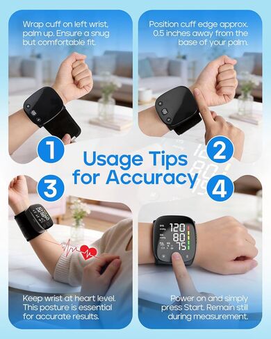 Automatic Wrist Blood Pressure Monitor for Home Use, Dual User Memory, Voice Guidance & Result Readout, Type-C Rechargeable in Saudi Arabia