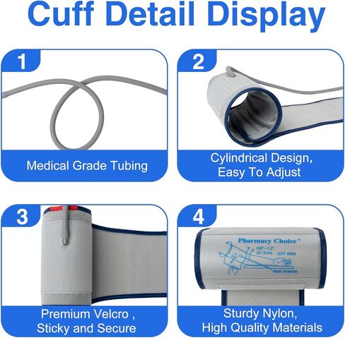 Cylindrical Blood Pressure Cuff, Adult Cuff, Universal BP Cuff,Compatible with Most Monitors, ARM Blood Pressure Replacement Cuff with 8 Connectors,one Size fits 7"-16.5"(17-42cm) Grey in Kuwait