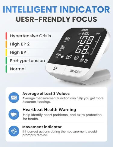 IMDK Blood Pressure Monitors - Arm Blood Pressure Monitors for Home Use, Accuracy of ±3 mmHg, Cuff '8.7-16.5' inch Adjustable, Hypertension Management APP for iOS & Android in Saudi Arabia