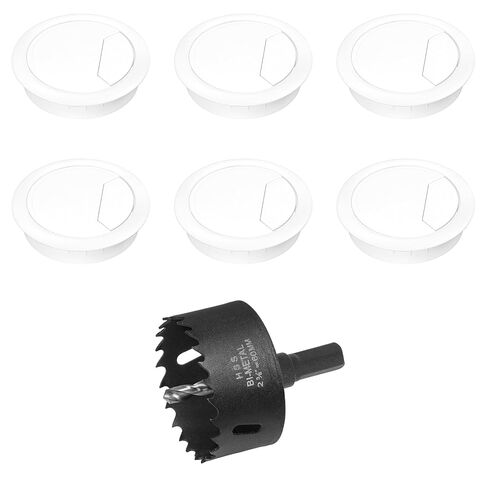 2-3/8" Spring Desk Grommet, JTemgle Plastic Cable Hole Cover with Hole Saw Computer Table Cord Wire Organizer Caps Desktop Cord Management for Home Office TV Stands Tabletops - White, 7 Pcs in Kuwait