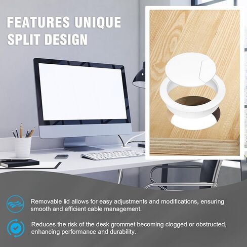 2-3/8" Spring Desk Grommet, JTemgle Plastic Cable Hole Cover with Hole Saw Computer Table Cord Wire Organizer Caps Desktop Cord Management for Home Office TV Stands Tabletops - White, 7 Pcs in Kuwait