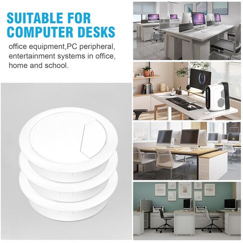 2-3/8" Spring Desk Grommet, JTemgle Plastic Cable Hole Cover with Hole Saw Computer Table Cord Wire Organizer Caps Desktop Cord Management for Home Office TV Stands Tabletops - White, 7 Pcs in Kuwait