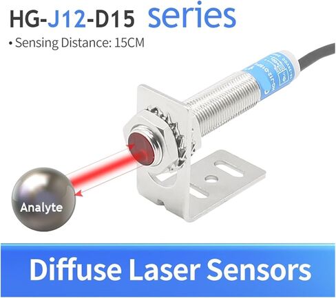 HG-J12-D15 التبديل الكهروضوئي مستشعر الليزر البصري M12 انعكاس منتشر 15 سنتيمتر نطاق الكشف قابل للتعديل 20-150 مللي متر PNP NPN 3 خطوط in Kuwait