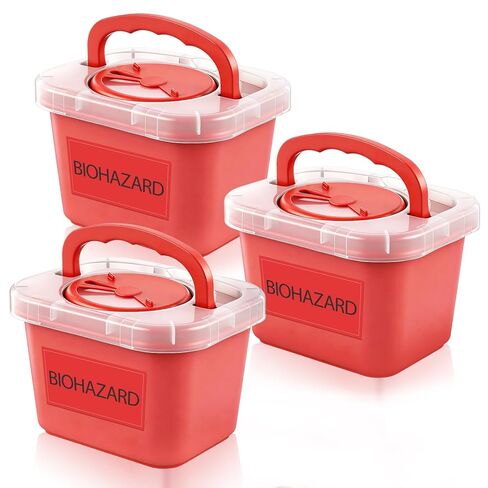 Geiserailie 3 Pack 3 Quarts Products Large Sharps Container for Home Use, Professional Portable Container with Handle, Warning Stickers for Harmful Needle and Syringe Disposal in Saudi Arabia