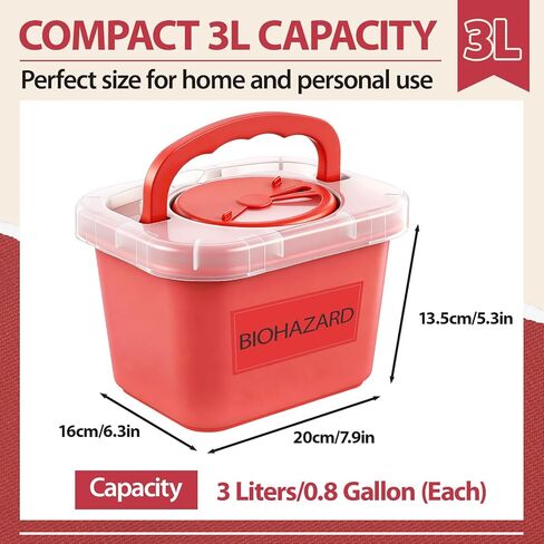 Geiserailie 3 Pack 3 Quarts Products Large Sharps Container for Home Use, Professional Portable Container with Handle, Warning Stickers for Harmful Needle and Syringe Disposal in Saudi Arabia