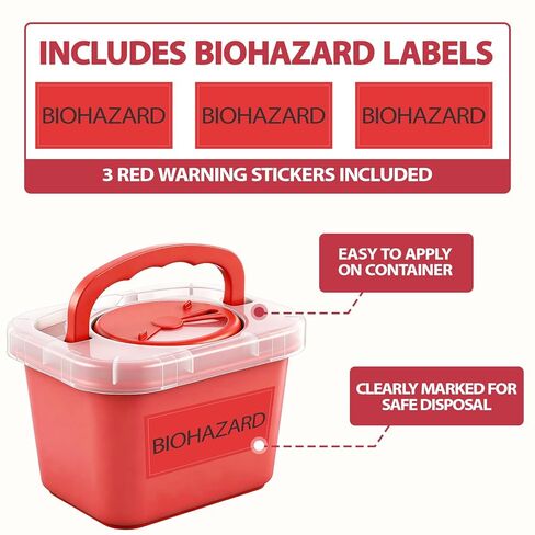 Geiserailie 3 Pack 3 Quarts Products Large Sharps Container for Home Use, Professional Portable Container with Handle, Warning Stickers for Harmful Needle and Syringe Disposal in Saudi Arabia