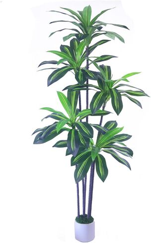 شجرة Dracaena الاصطناعية بطول 5 أقدام - شجرة وهمية لديكور المنزل، شجرة صناعية بوعاء داخلي مع صندوق راتنج واقعي وأوراق نابضة بالحياة، نبات طويل القامة منخفض الصيانة لغرفة المعيشة، نبات أرضية المكتب. in Kuwait