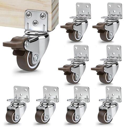 1 Inch L-Shaped Swivel Caster Wheels, Side Plate Mount Small Casters with Brakes, Load 99 Lbs, Set of 4, Non-Marks Rubber Heavy Duty Replacement Wheels for Furniture, Cribs, Tables in Kuwait