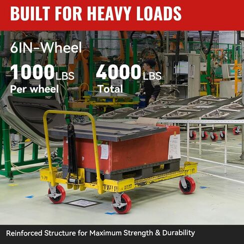 عجلات من البولي يوريثين شديدة التحمل مقاس 6 بوصات، مجموعة من 4 (2 دوارة مع فرامل + 2 دوارة)، عجلات صناعية مقاس 6 × 2 بوصة مع محمل أسطواني، سعة 4000 رطل للعربات والمعدات الصناعية in Kuwait